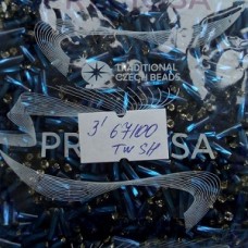 67100 Стеклярус чешский 3", TwSH, синий, крученый